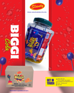 Slanty biggi cola delicious flavored sweets and candies from IFL Ltd, Tanzania. High-quality confectionery with fruity, refreshing, and fun taste. Perfect for everyone who loves sweet treats. Slanty pipi tamu zenye ladha mbalimbali, zinazotengenezwa na IFL Ltd Tanzania, zenye ubora wa hali ya juu na ladha tamu kwa kila mtu.