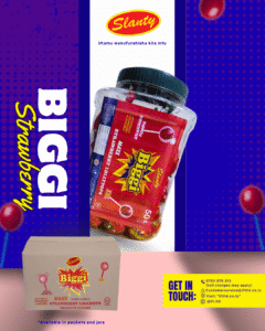Slanty Biggi strawberry - delicious flavored sweets and candies from IFL Ltd, Tanzania. High-quality confectionery with fruity, refreshing, and fun taste. Perfect for everyone who loves sweet treats. Slanty pipi tamu zenye ladha mbalimbali, zinazotengenezwa na IFL Ltd Tanzania, zenye ubora wa hali ya juu na ladha tamu kwa kila mtu.