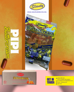 Slanty Buttercream - delicious flavored sweets and candies from IFL Ltd, Tanzania. High-quality confectionery with fruity, refreshing, and fun taste. Perfect for everyone who loves sweet treats. Slanty pipi tamu zenye ladha mbalimbali, zinazotengenezwa na IFL Ltd Tanzania, zenye ubora wa hali ya juu na ladha tamu kwa kila mtu.